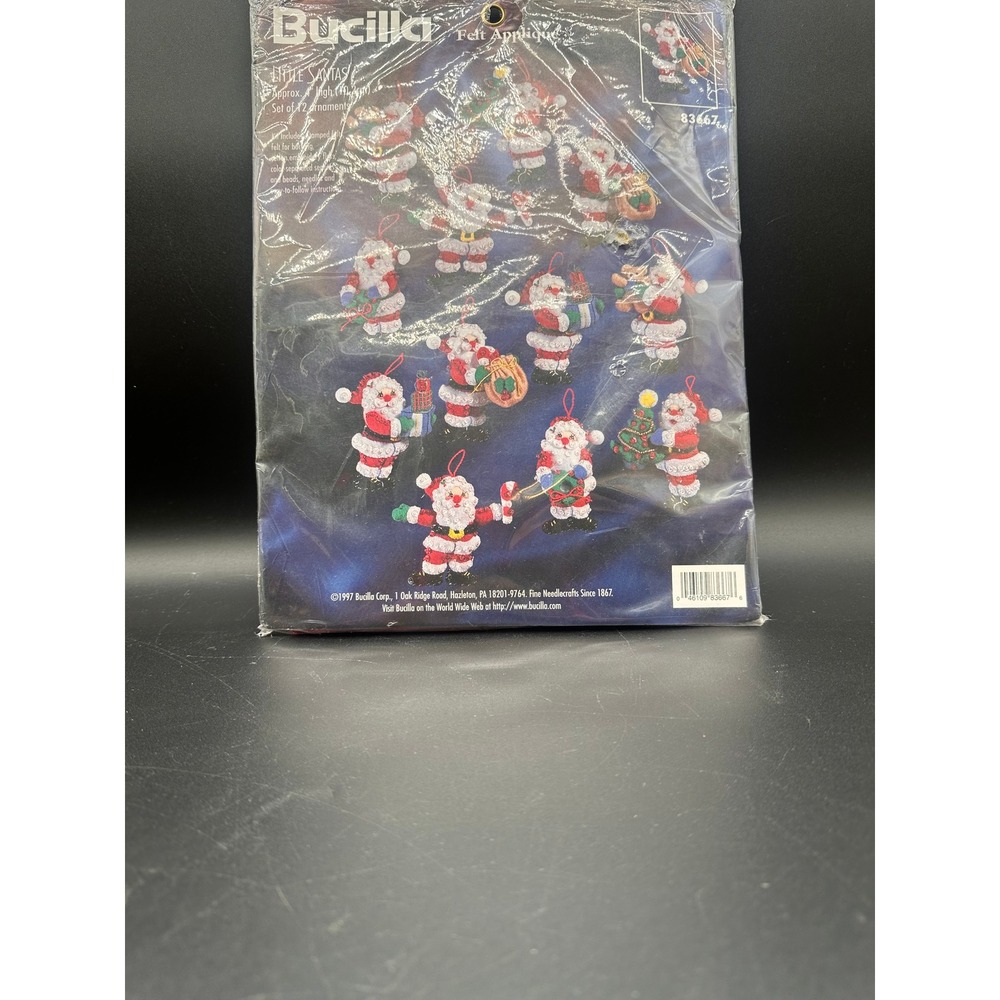 Bucilla Little Santas Ornament Kit Felt Applique Christmas 12 Piece Set 1997